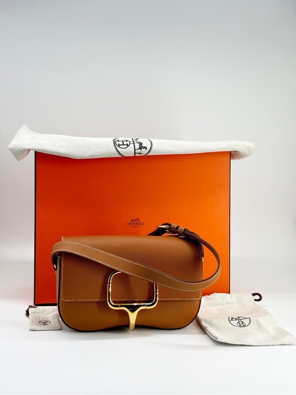 Hermes Epsom Della Cavalleria Elan Brown Leather Shoulder Bag Gold Hardware